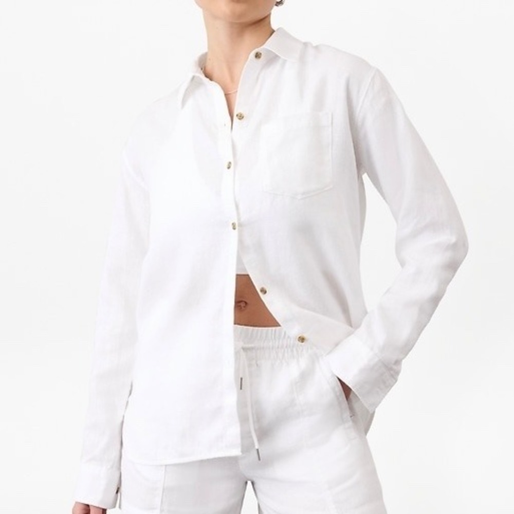 Athleta‎ Women's Retreat Linen Button Down Top, White Sz S